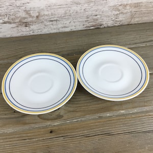 Corelle Casa Flora Saucers – Set of 2 – Yellow & Blue Ring 6.25&quot; Plates – Vintage Replacement Dishes