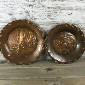 Maudoux Dinant Copper Plates Belgium Set of 2 – Hammered Vintage Wall Art