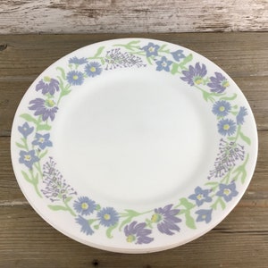 Set of 4 Corelle Starflowers Dinner Plate 10 3/4" Purple Blue Flowers