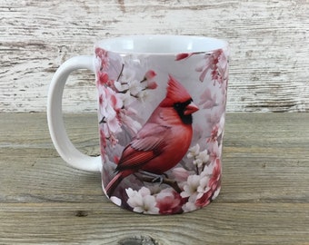 Male Cardinal and Flowers Ceramic Coffee Mug