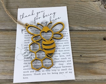 Bee Wood Story Card Ornament  "Thank you for being a part of my hive"