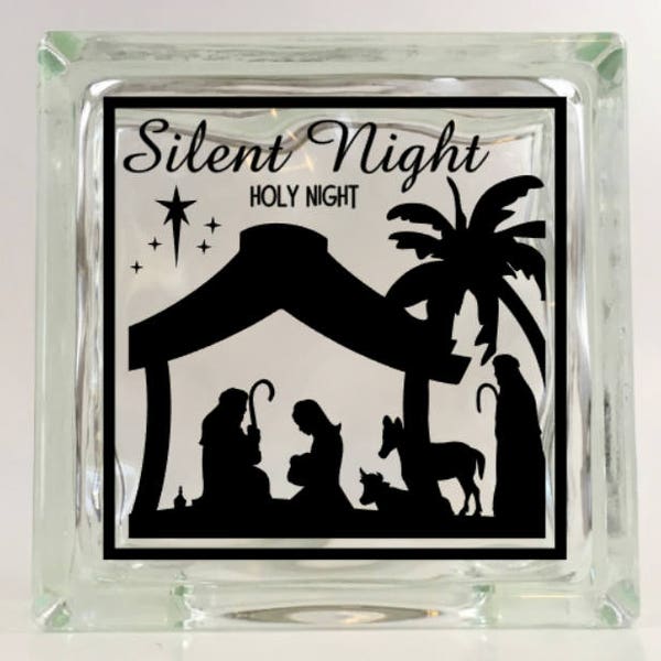 Silent Night, Holy Night, Nativity Decal, Christmas, Christmas Nativity, Manger Scene, Nativity Silhouette, Glass Block Decal, Nativity