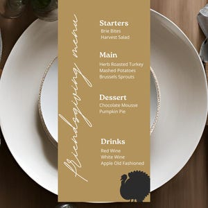 Projekt menu na Święto Dziękczynienia | Łatwy do edycji szablon menu na kolację z okazji Święta Dziękczynienia