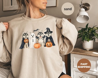 Halloween Husky Sweatshirt: Spooky Season Dog Lover Gift