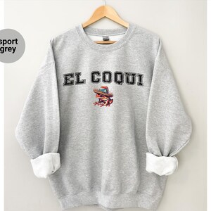 EL COQUI Sweatshirt Unisex, Sport Grey Oversized Crewneck, Casual Streetwear, Cute Frog Design Sweater Gift Idea