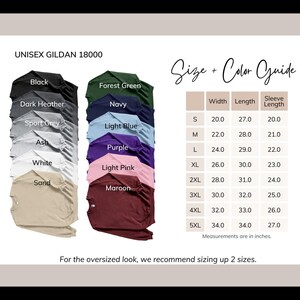 Unisex Gildan 18000 Sweatshirt Size and Color Guide, Casual Oversized Pullover, Multicolor Fashion Chart, Fit Guide for Hoodie