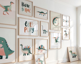 Más de 100 impresiones de dinosaurios, decoración de habitaciones infantiles, impresiones de pared para guarderías infantiles, decoración de pared para habitaciones infantiles, arte de pared de dinosaurios