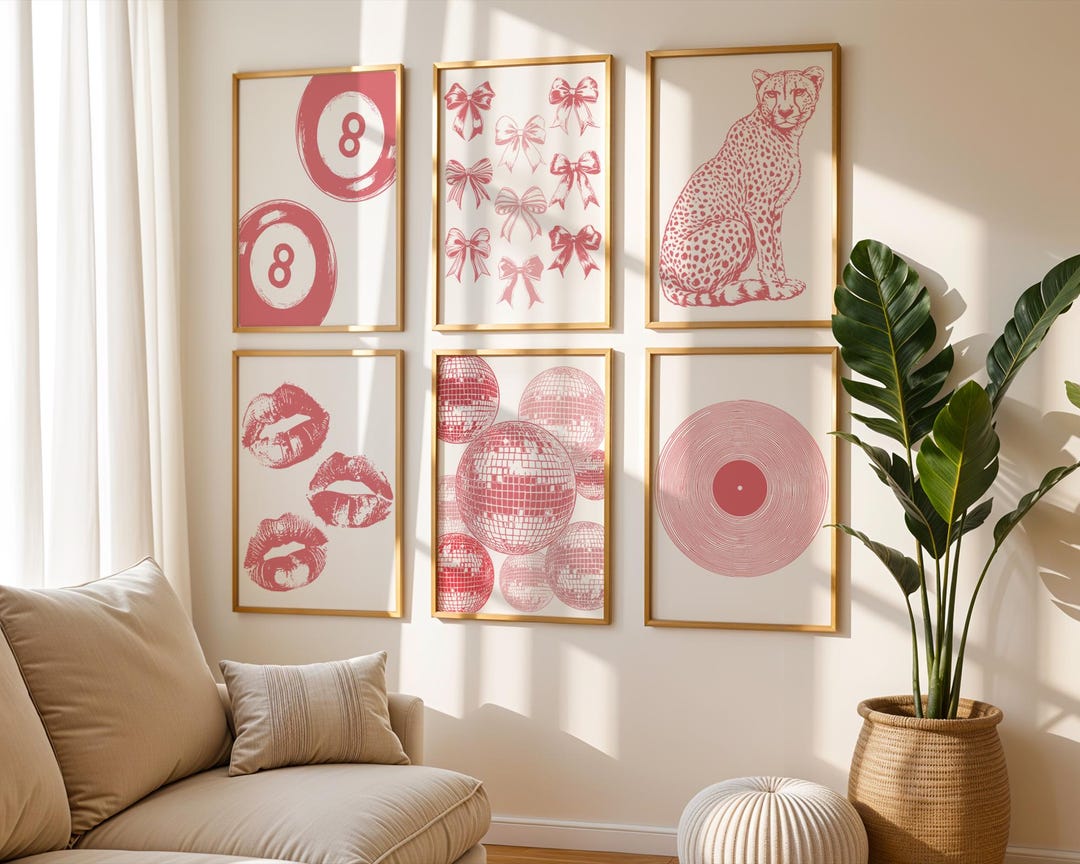 Set Di 4 Stampe Artistiche Da Parete Stile Preppy Rosa - Poster Senza Cornice 20x25 Cm - Decorazione Per Camera Da Letto, Dormitorio, Ufficio