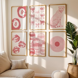 Trendy Pink Wall Art Set of 6 + 1 Free! Preppy poster, College Apartment Decor, Preppy Aesthetic, Dorm Room Décor Printable Art