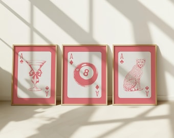 Pink Preppy Art Prints: Martini, 8-Ball, Cheetah (Digital Download)