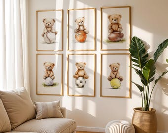 Teddy Bear Sports Nursery Art Prints (Digital Download)