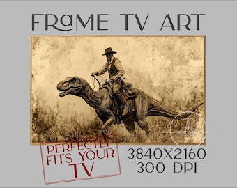 Cowboy Riding Dinosaur Frame TV Art: Funny Anachronism (Digital Download)