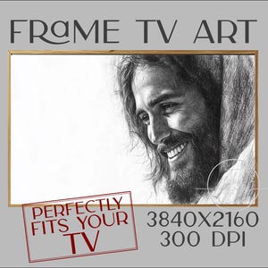Frame TV Art, Jesus Christus Bleistiftzeichnung, Samsung Frame TV, Christian Frame TV Art, Jesus Christus lächelt