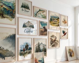 150 Vintage Hunting Nursery Art Prints, Hunting Nursery Room Art Set, Vintage Outdoor Kids Room, Woodland Animals Nursery