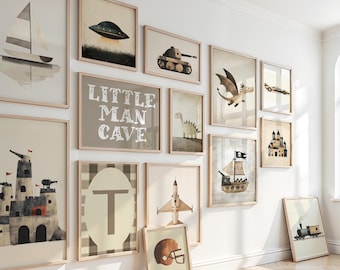 Neutral Boys Room Wall Art Set: Vintage Vehicle Prints (Digital Download)