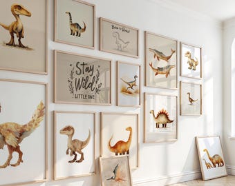 Más de 50 láminas neutras de dinosaurios, decoración para habitación infantil, láminas para la pared de la habitación del bebé, arte mural para la habitación del bebé