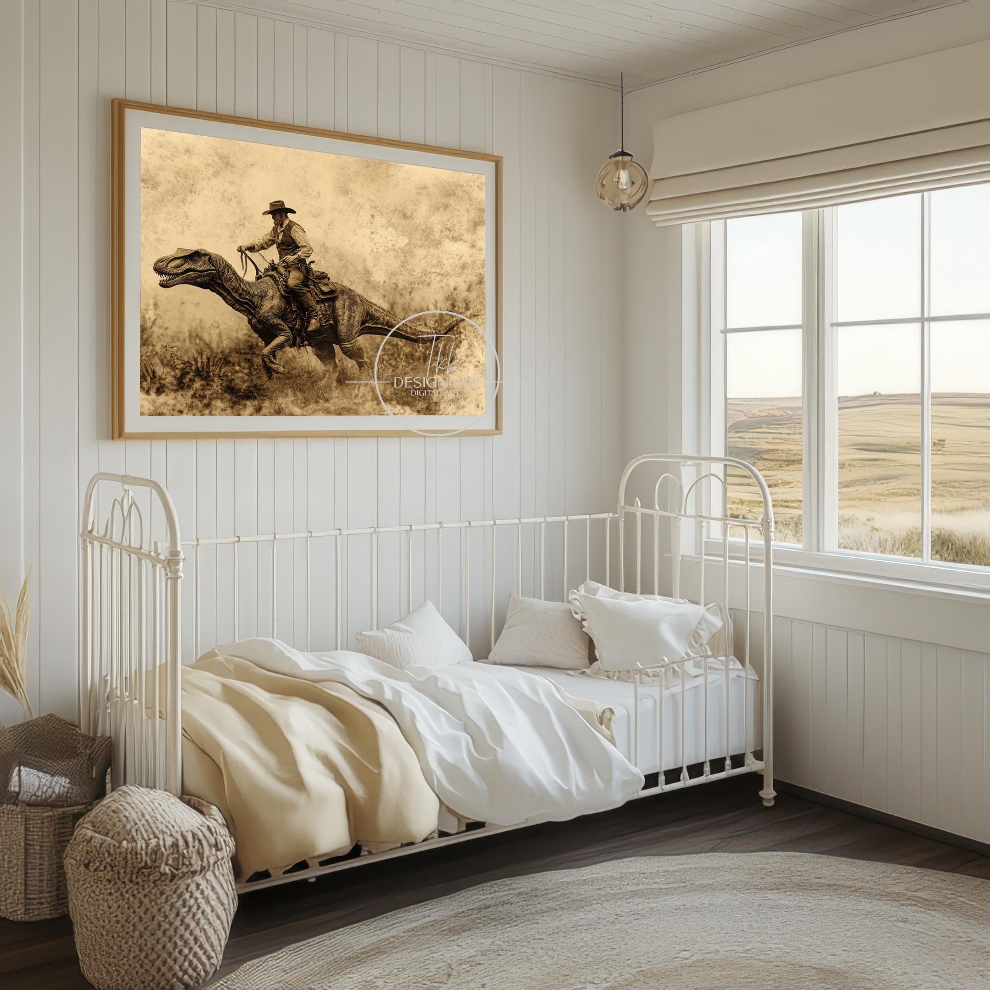 Cowboy Riding Raptor Dinosaur: Funny Vintage Wall Art (digital Download ...
