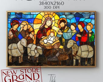 Stained Glass Nativity Frame TV Art: Christmas Manger Scene (Digital Design)