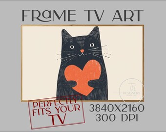 Frame Tv Art, Love Cat, Samsung Frame tv, Valentines Digital Design, Valentines Cat