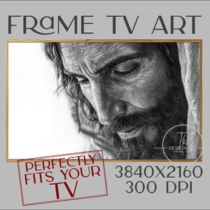Rahmen TV Kunst, Bleistift Porträt von Jesus Christus, Samsung Rahmen TV, christliche Rahmen TV Kunst, Jesus Christus beten
