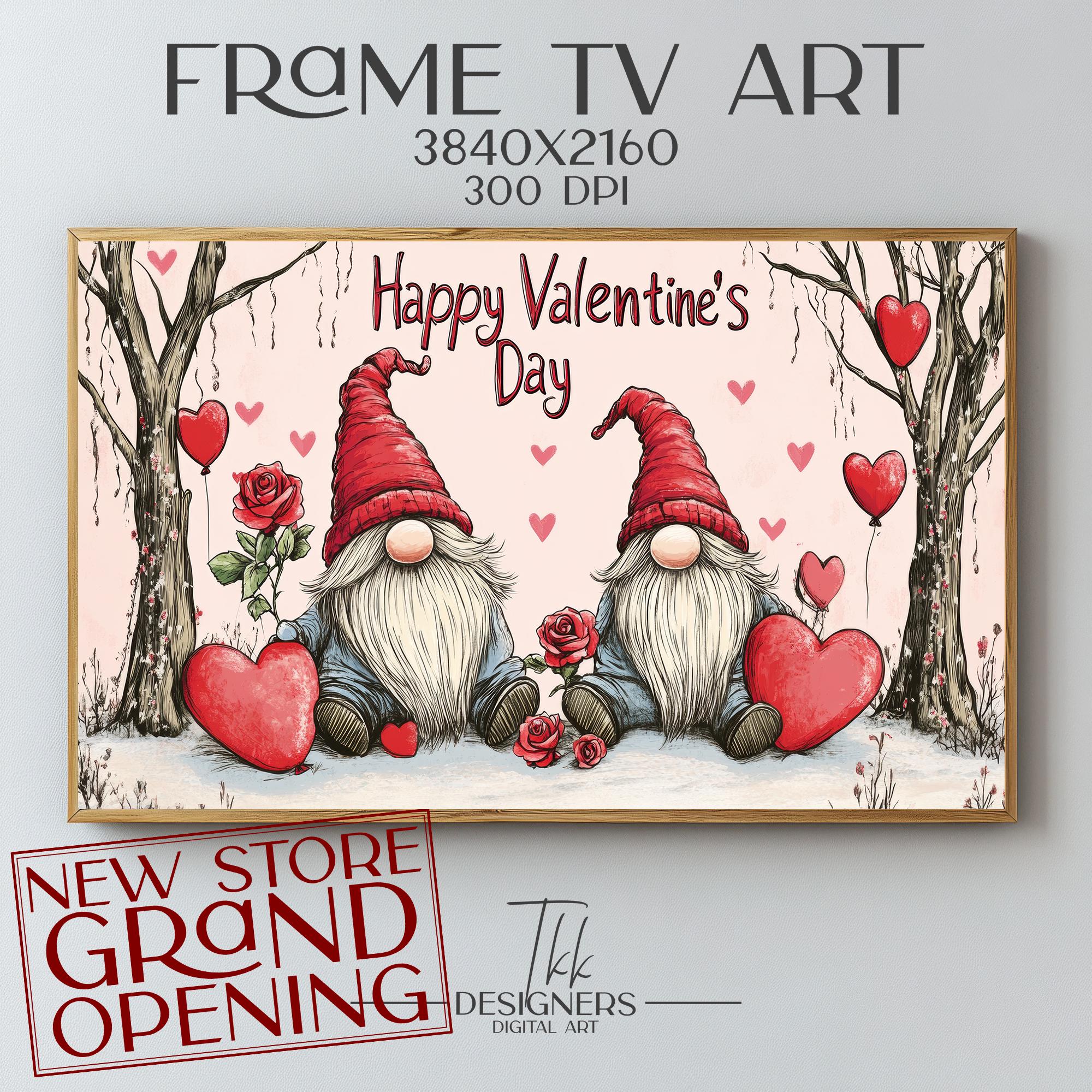 Frame Tv Art, Valentine Gnomes, Samsung Frame tv, Valentines Digital Design, Gnome Valentines
