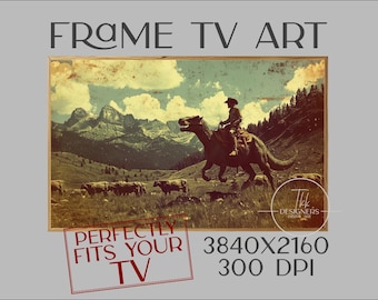 Funny Cowboy Riding Dinosaur Frame TV Art: Vintage Rancher (Digital Download)