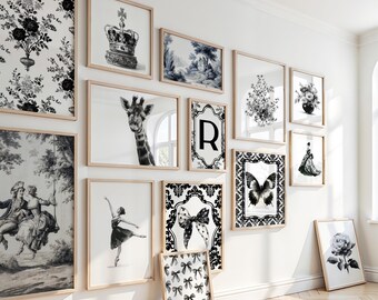 100+ Vintage Black and White Nursery Art: Personalized Initial Prints, Girls Room Digital Prints