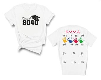 Class of 2038-2040 Customized Handprint Shirt: Grow With Me, Kindergarten