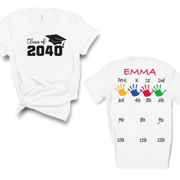 Custom Handprint Shirt: Class of 2040, Grow With Me School T-Shirt