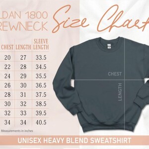 the size chart for a crew neck sweatshirt