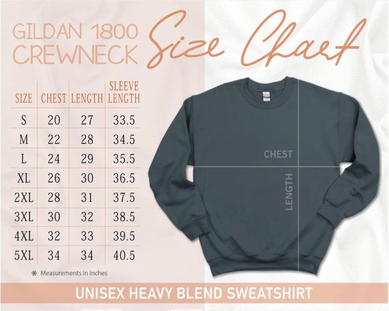 the size chart for a crew neck sweatshirt