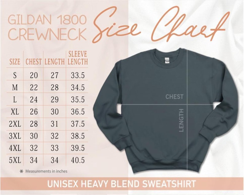 the size chart for a crew neck sweatshirt