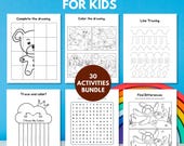 30 Printable Activity Bundle, Activity Sheets for Kids, Word Search, Drawing, Dot to Dot, Games, Spy, Maze, Digital Download, Printable