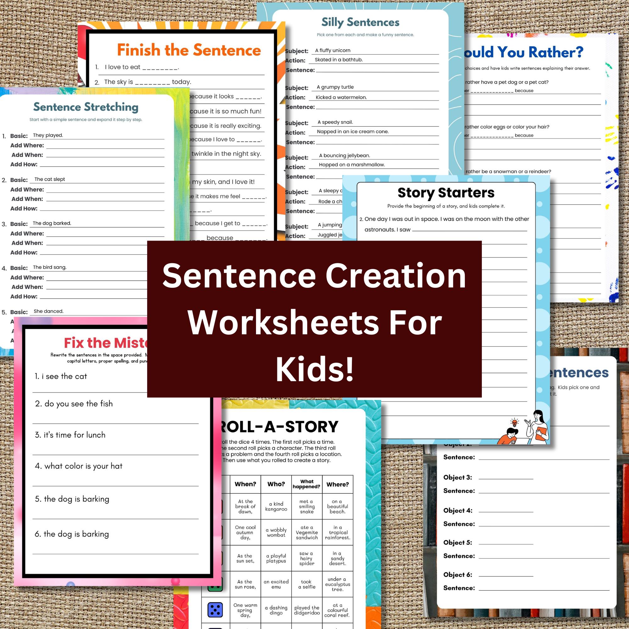 55 Sentence Building Worksheets, Write Sentences, Sentence Building ...