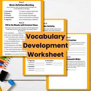 Vocabulary Development Worksheet Printable, Intermediate / ESL Worksheet, Vocabulary Practice, Educational Language Resource, PDF