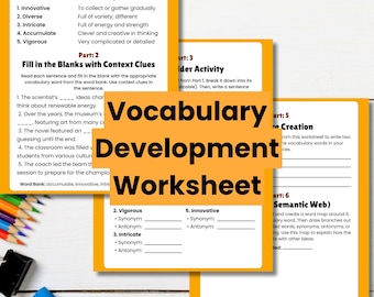 Vocabulary Development Worksheet Printable, Intermediate / ESL Worksheet, Vocabulary Practice, Educational Language Resource, PDF