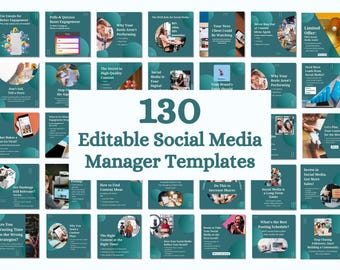 Pacote de 130 gerentes de mídia social, modelo de gerente de mídia social, modelos de gerente de mídia social, modelos editáveis do Canva