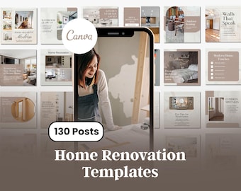 130 Vorlagen für die Wohnungsrenovierung, Verbesserungsprojekt, Interior Home Design, Umbau, Canva bearbeitbare Social Media Posts