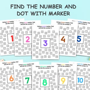 Activity Pages for Number Recognition Dot Markers, Preschool and Kindergarten Activity, Coloring pages for Do-A-Dot markers, Motor Matching