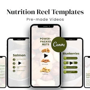 130 Nutrition Instagram Reels, Nutrition Expert, Editable Canva Videos, Reels for Health & Wellness, Nutrition Social Media Branding