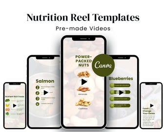130 Nutrition Instagram Reels, Nutrition Expert, Editable Canva Videos, Reels for Health & Wellness, Nutrition Social Media Branding
