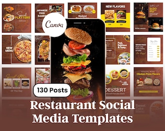 130 Plantillas de Instagram para Restaurantes, Marketing de Restaurantes, Marketing en Redes Sociales, Canva Editable, Comida y Restaurantes