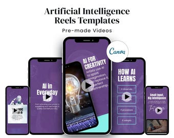 130 AI Artificial Intelligence Reels Templates, Video Bundle, AI videos, Image Generator, Chatbot, Editable Canva