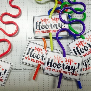 Sip Sip Hooray! Valentine&#39;s Day Straw Tags Digital File