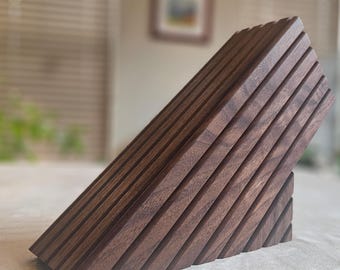 Handcrafted Walnut Knife Block – Modern Angled Wooden Knife Holder, Minimalist Countertop Storage, Kitchen Organizer