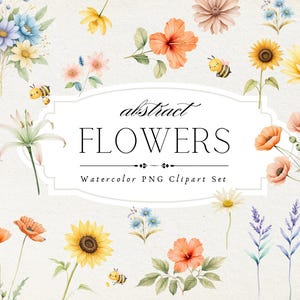 Abstract Watercolor Clip Art Bundle , Wildflower Flowers Clipart PNG Set, Colorful Floral,  Dried Flowers PNG, Printable, Mother's Day Gift