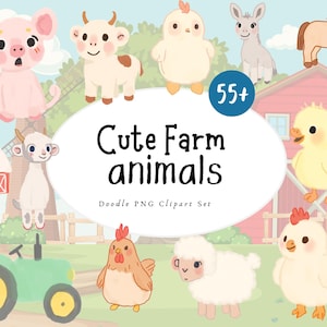 50+ Cute Farm Animals Clipart, Doodle Farm Life, Baby Farm Animal PNG, Cow Duck Pig Horse Sheep, Barn Clipart, Cottage Farm Digital Download