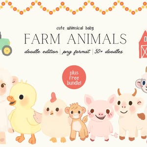 50+ Cute Farm Animals Clipart, Doodle Farm Life, Baby Farm Animal PNG, Cow Duck Pig Horse Sheep, Barn Clipart, Cottage Farm Digital Download