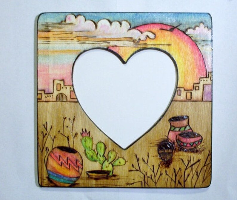 Photo Frame Southwest Desert Sunset With Pottery And Cactus Image 0