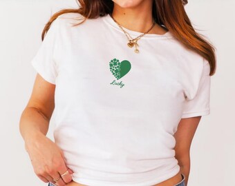 Lucky Baby Tee, Luck You Crop Top, Trendy Y2k Shirt, Shamrock Baby Tee,Ireland Baby Tee,Y2K Baby Tee, Irish Boys Crop Top